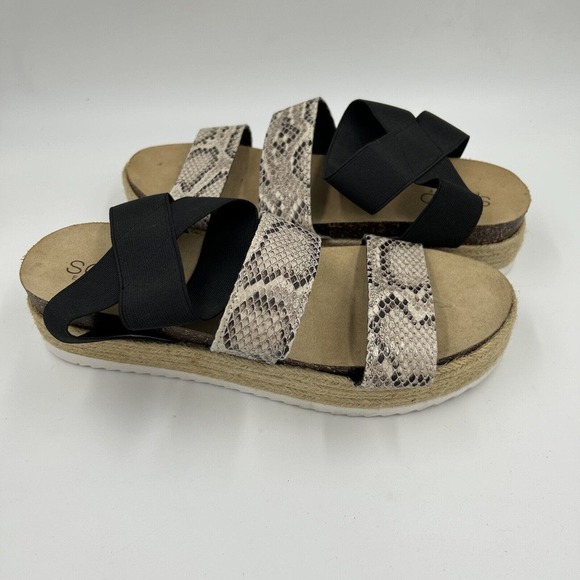 Soho Elite‎ Sandals Womens Size 10 Faux Snake Strappy Espadrille Platform Cork - Picture 1 of 11